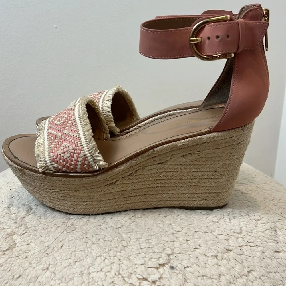 Tommy Hilfiger Pink and Tan Espadrille Wedge Sandals size 9.